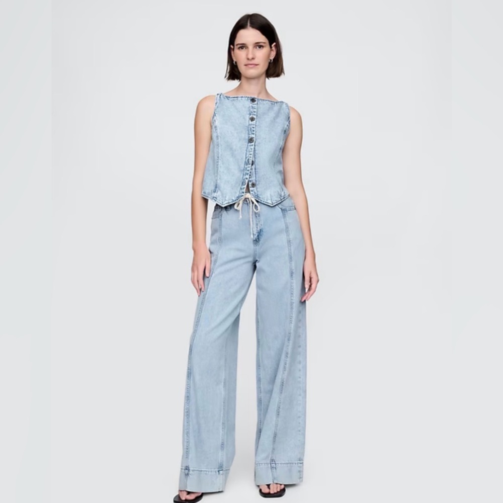 GAP Light Blue Denim Baggy Mid Rise Trouser Jeans with Drawstring
